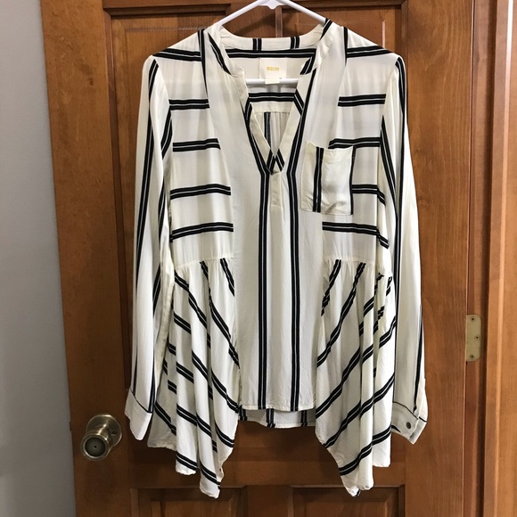 Anthropologie (Maeve) Lainey Henley Stripe Blouse - Picture 2 of 7